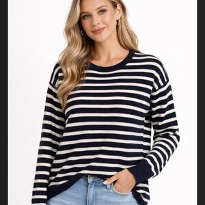 J. Crew Sweater in Navy and White Stripes Cashmere and Cotton blend oversized